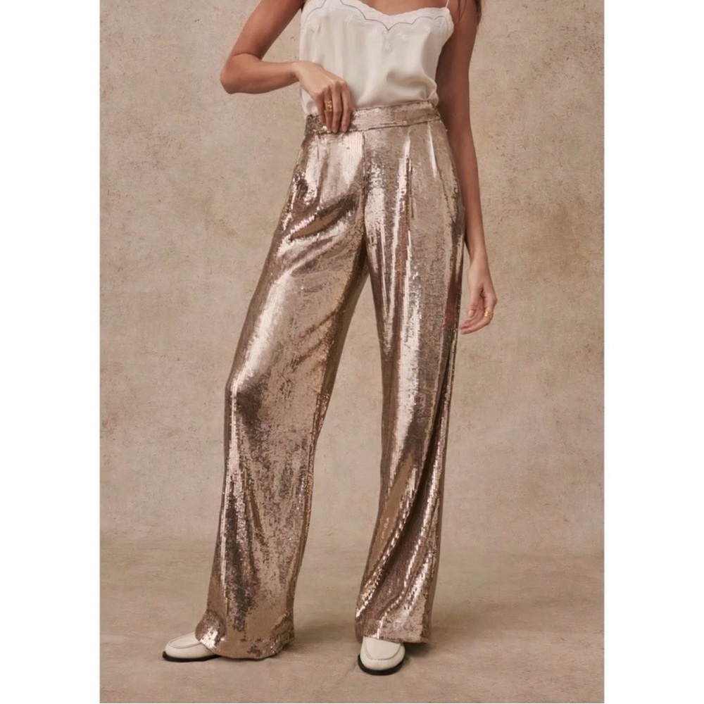 Sezane Wide-Leg Sequined Aurelin Trouser Pants